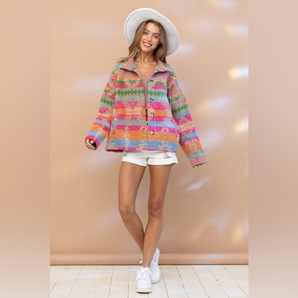 Blakely Colorful Bright Aztec Button-Up Shacket Jacket - Picture 5 of 10